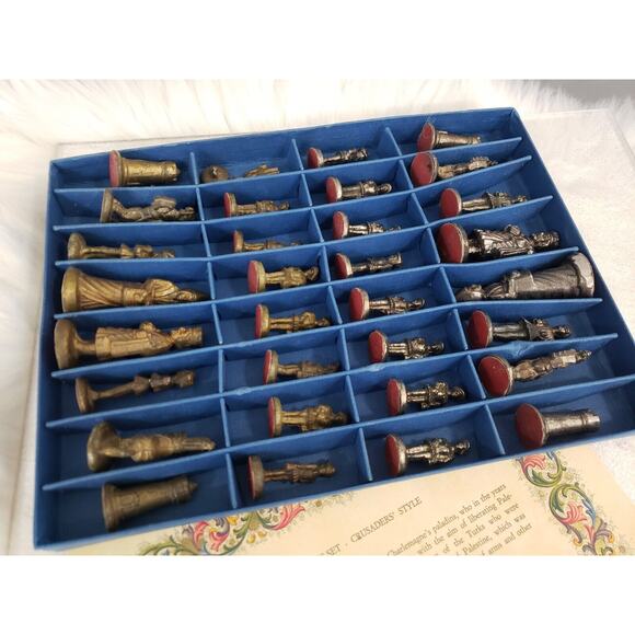 CHARLEMAGNE CRUSADES Chess Pieces Set Nickel & Bronze Firenze Italy vintage rare - Picture 13 of 16